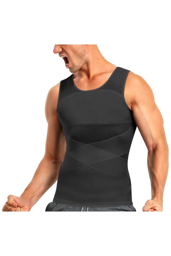 Men's Compression Shirt Slimming Body Shaper Sleeveless Crew Neck Tummy Control Workout Tank Top Undershirt 3XL
