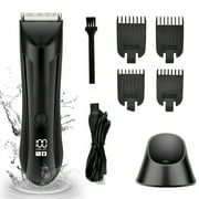 Body Shavers for Men - Electric Pubic Hair Trimmer, Rechargeable Ball Trimmer with  LED Light, Wet/Dry Groomer, Men’s Grooming Kit - Black