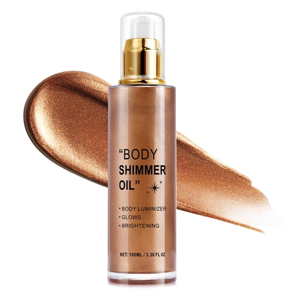 Body Shimmer Oil, Bronze Gold Natural Glow Luminizer, Lightweight Buildable Body Shimmering with Pump, 3.38 Fl Oz (Bronze Gold#03)