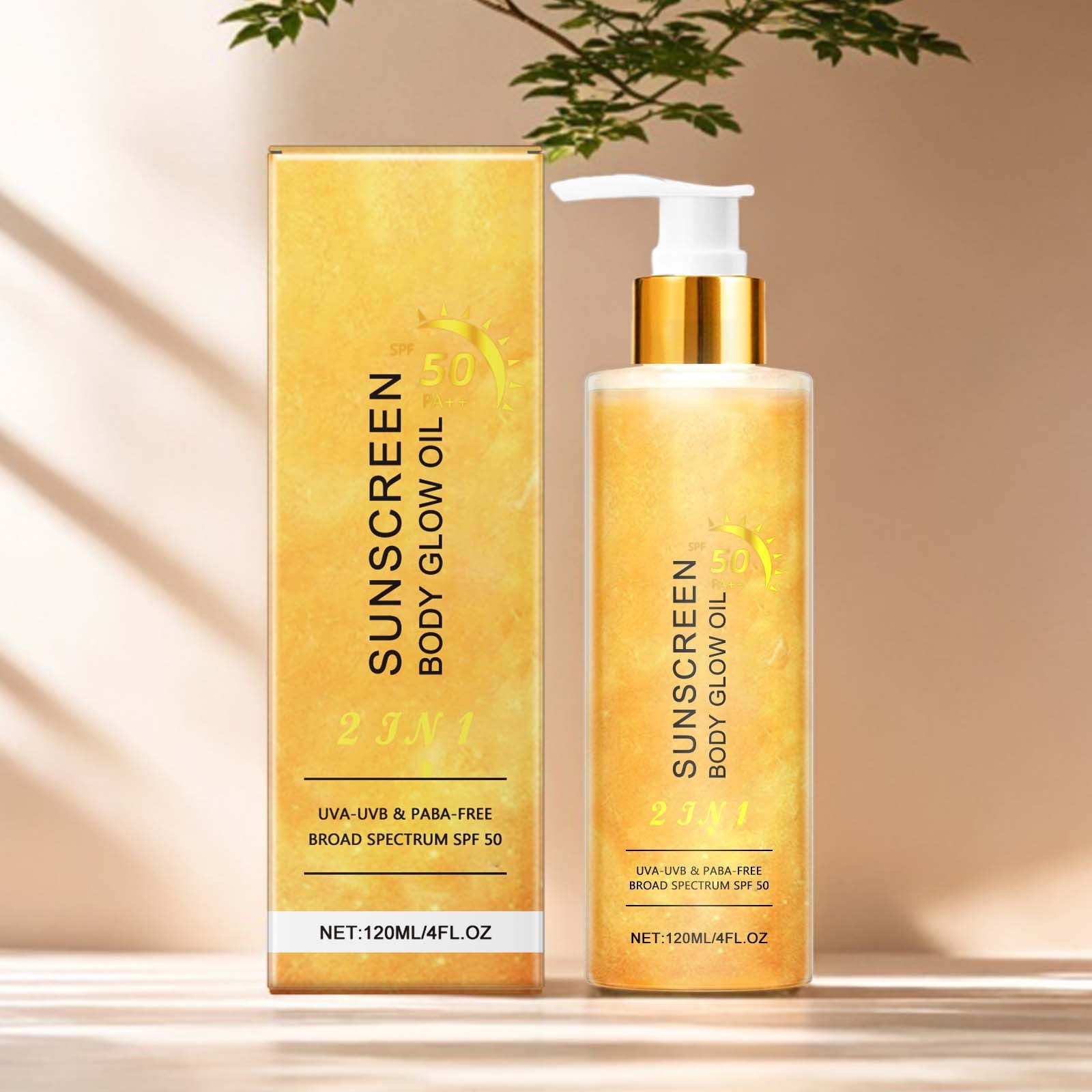 Body Shimmer Oil, Golden Sunscreen Body Luminous Oil Shiny Liquid Rose Gold High Gloss Oil Waterproof Moisturizing Body Lotion General Oil Shiny(120ml)