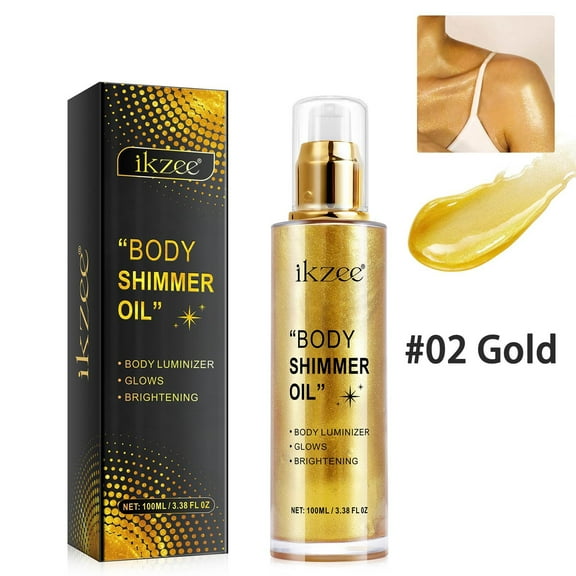 Body Shimmer Oil, Waterproof Long Lasting Moisturizing Gold Body Luminizer Glow for Face & Body & Party Festival Rave(Gold)