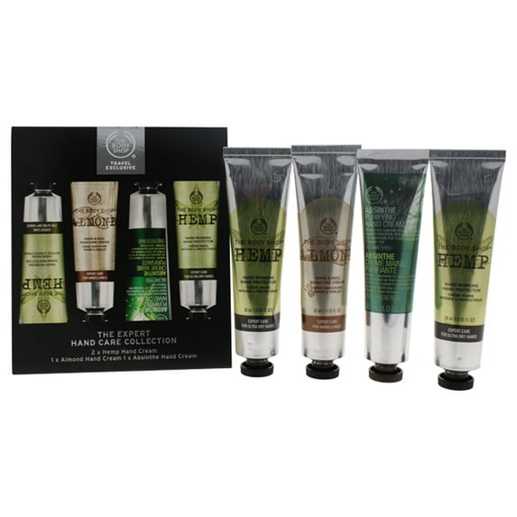 The Body Shop The Expert Hand Care Collection , 4 Pc Kit 2 x 1oz Hemp Hard-Workin Hand Protector, 1oz Almond Hand & Nail Manicure Cream, 1oz Absinthe Purifying Hand Cream