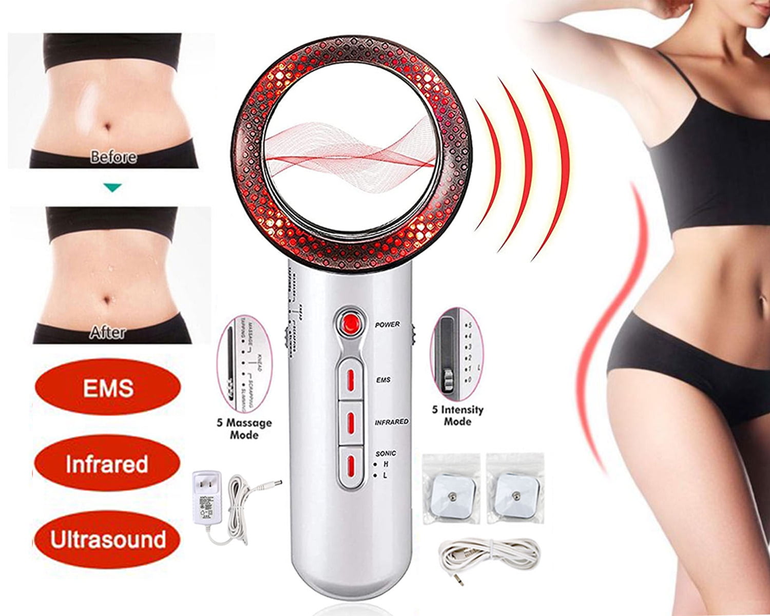 Body Slimming Device, 3 in 1 Ultrasonic Anti-Cellulite Body Shaping Weight  Loss Massager for Women Face & Body