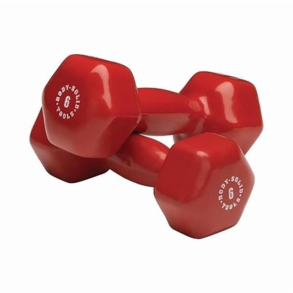 Body Solid BSTVD6PR 6 lbs Vinyl Dumbell, Red - Pair