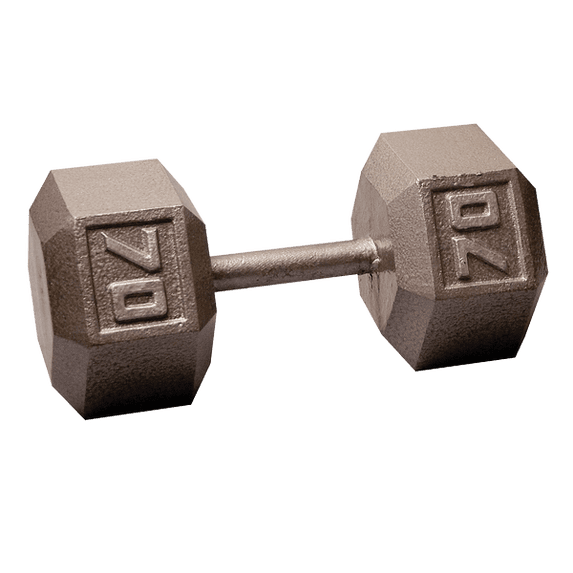 Body-Solid Cast Iron Hex Dumbbells, from 1 to 100 lb. 70 lb.