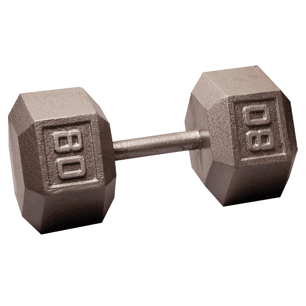 Body-Solid Cast Iron Hex Dumbbells, from 1 to 100 lb. 80 lb.