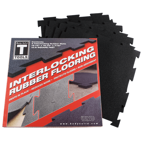 Body Solid Tools RFBST4PB - 4-Piece Puzzle Mat, Black, 7/16 - Four 19.75 Square Mats Per Pack