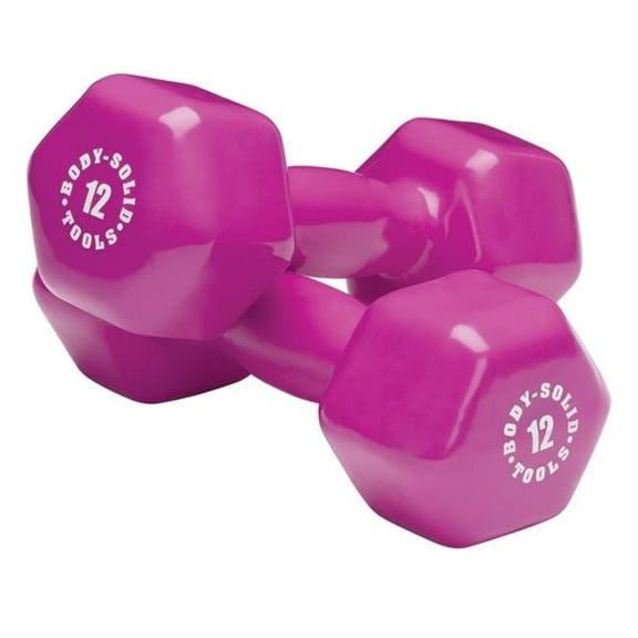 Body Solid Vinyl Dumbbells 12 lb Pair (Magenta)