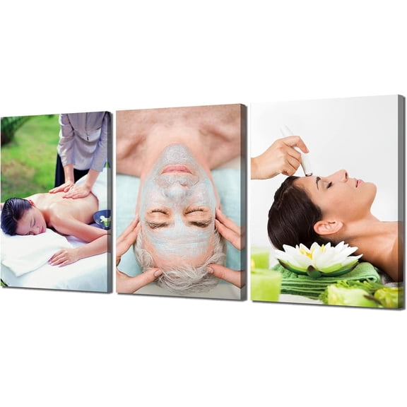 Body Spa Massage Wall Art Ayurvedic Oil Massage Wall Decor Picture Canvas Printed Health Beauty Studio Painting Poster Frame Home Bathroom Living Room Decoration 3 Panel(60x26 inches)