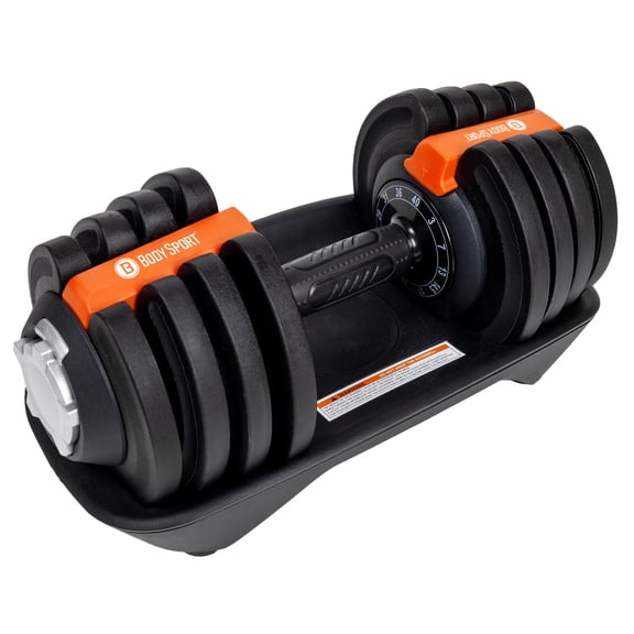 Body Sport Adjustable Dumbbell — 3 to 40 Lbs., 12 Weight Settings, Locking Safety Mechanism, Space-Saving Design for Home Gym