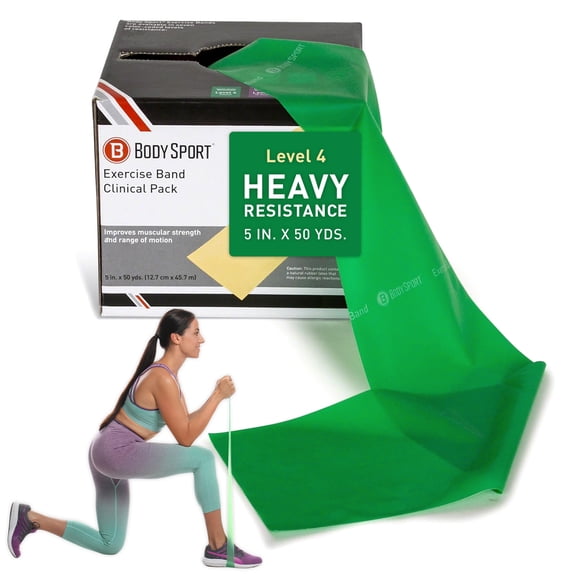 Body Sport 50 yd. Green Heavy Resistance Exercise Bands – For Fitness, Stretching, or Physical Therapy