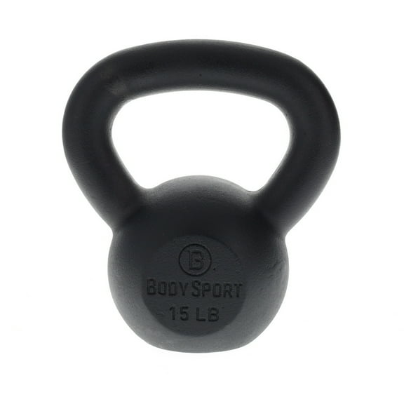 Body Sport Cast Iron Kettlebell, 15 lb. - Professional Weight Training Equipment for Home & Gym Workouts