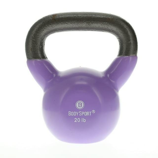 Body Sport Cast Iron Vinyl Coated Kettlebells, 20 lb., Light Purple