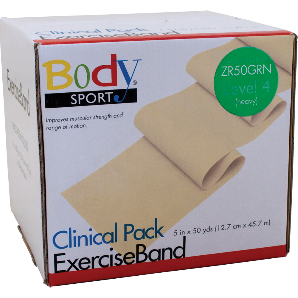 Body Sport 5in Wide Bulk Exercise Resistance Bands, Heavy, Green, level 4 50 yd