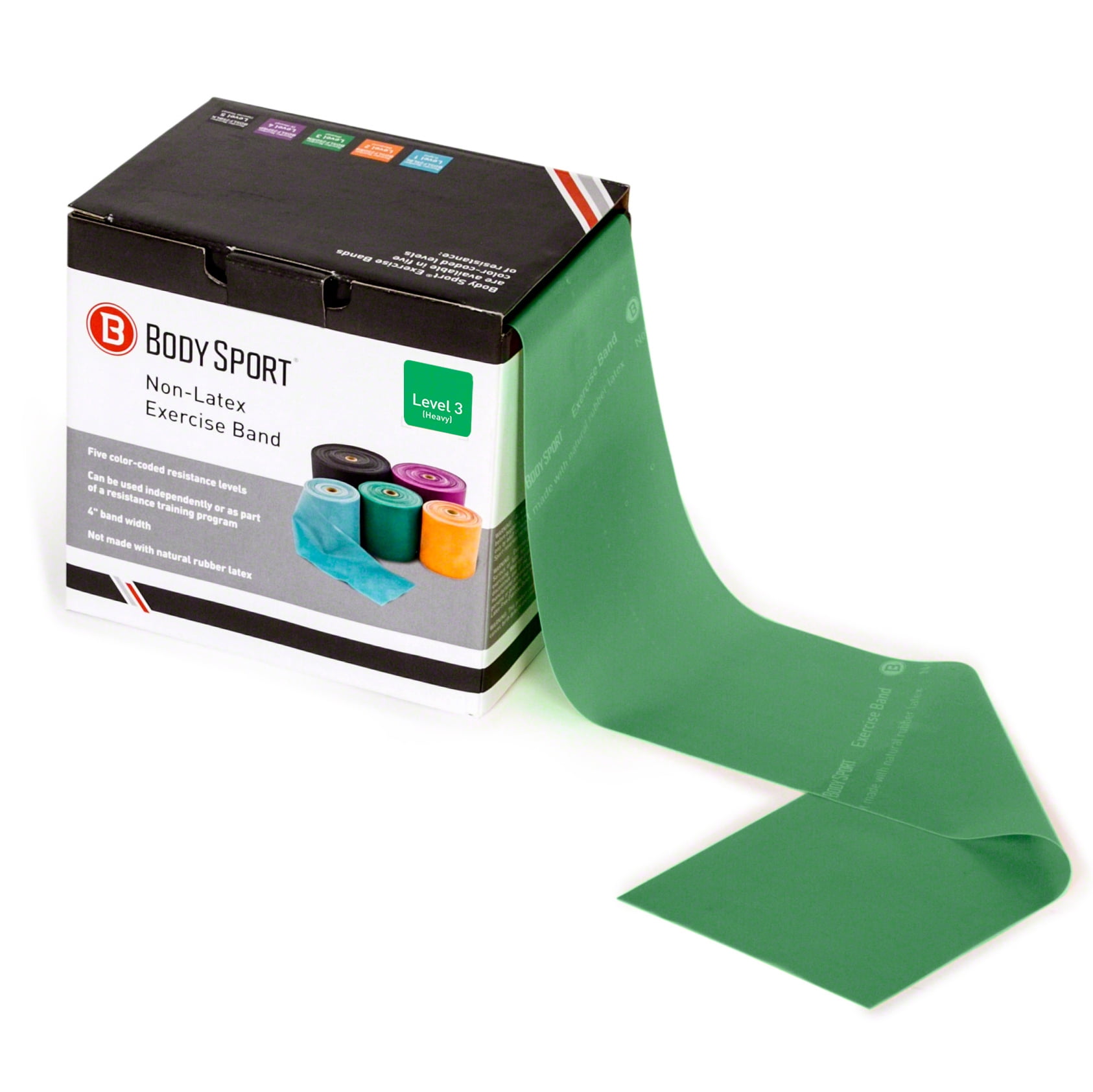 Body Sport Latex-Free Bulk-Packaged Exercise Bands, 50 yd., Heavy Medium, Green