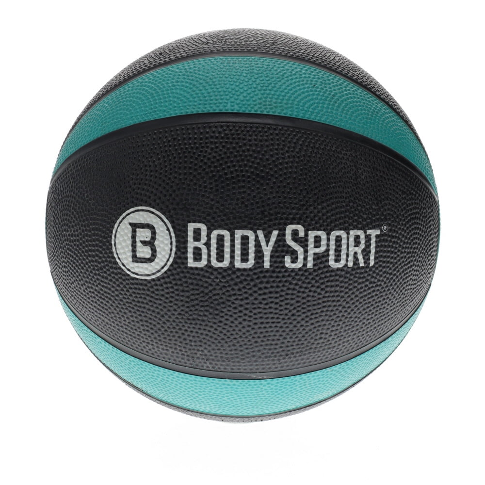 Body Sport Medicine Ball 12 lb., 29.3 in. CIR, Black/Teal – Strength, Cardio, & Resistance Training Fitness Ball – At-Home Gym Equipment