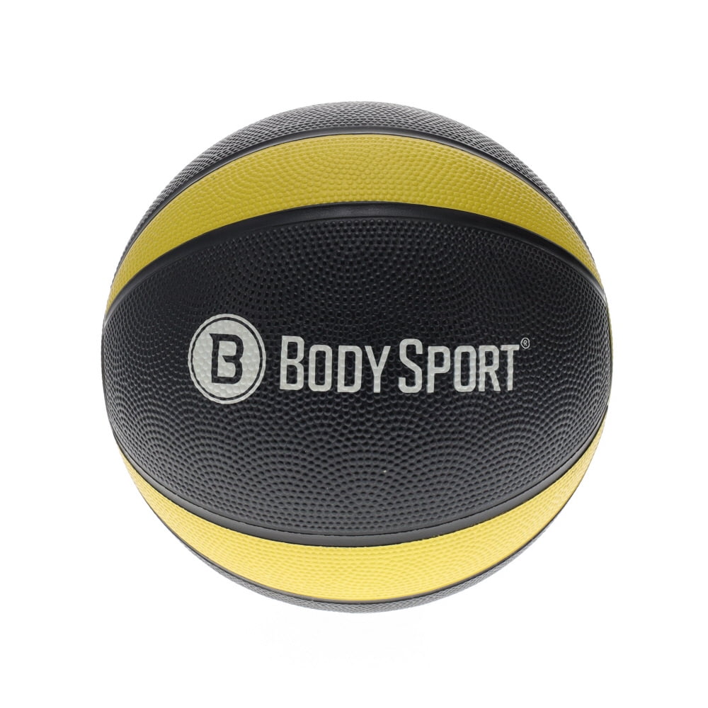 Body Sport Medicine Ball 8 lb., 26.2 in. CIR, Black/Yellow – Strength, Cardio, & Resistance Training Fitness Ball – At-Home Gym Equipment