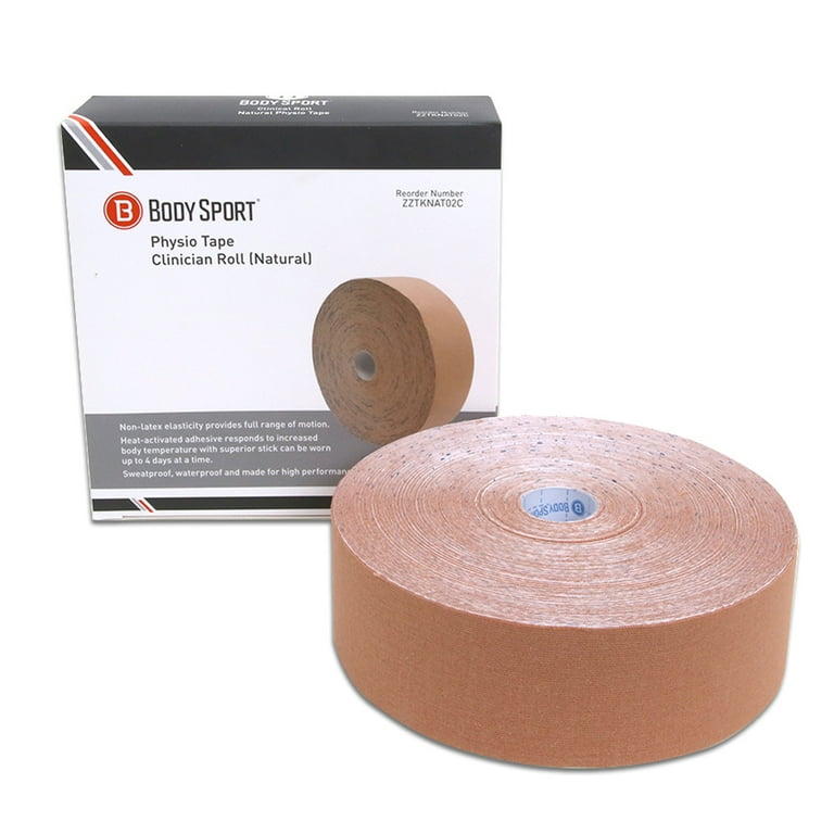 Body Sport Physio Tape Roll, Versatile Kinesiology Tape, Length: 33.5 yds.,  Width: 2, Natural