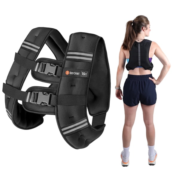 Body Sport Weighted Vest, 15 lb. - Adjustable Fitness Vest for Strength Training, Running, Walking, and Endurance Workouts