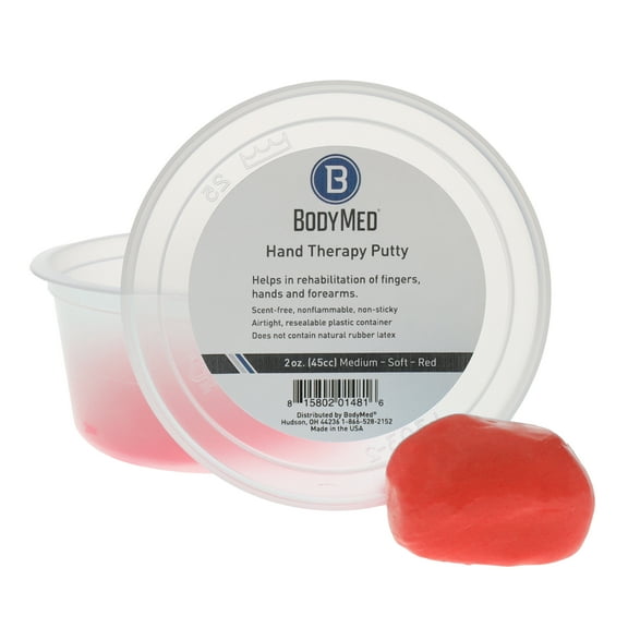 Body Sport Standard Hand Therapy Putty, Red, 2 Oz., Medium-Soft, Strengthening Therapy Putty for Physical Rehabilitation