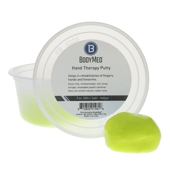 Body Sport Standard Hand Therapy Putty, Yellow, 3 Oz., Soft, Strengthening Therapy Putty for Physical Rehabilitation