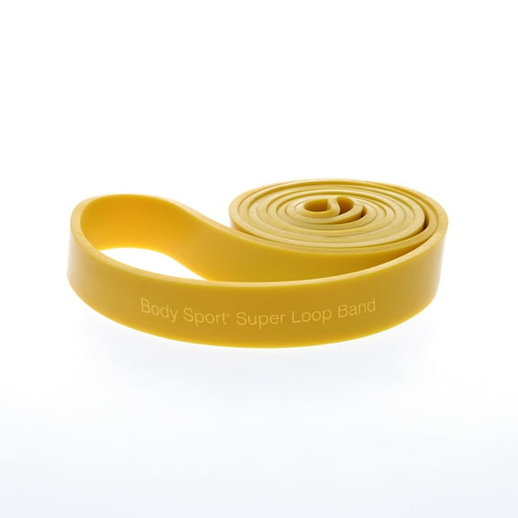 Body Sport Super Loop Band, Medium Resistance, Yellow, 41" x 2-1/2", Exercise Chart Included