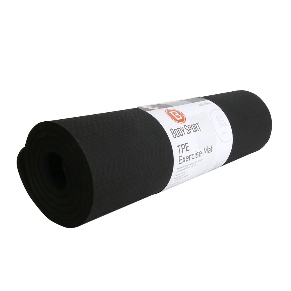 Body Sport TPE Exercise Mat, 56 in., Black – Neoprene Non-Slip Yoga Mat