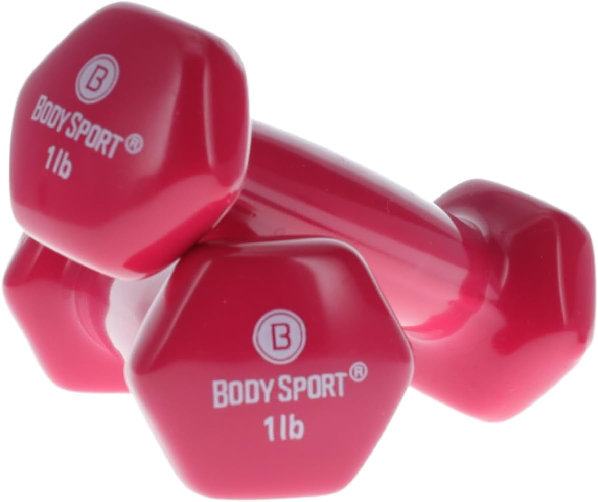 Body Sport Vinyl Coated Dumbbell Weight, 1 lb. (Single) - Strength Training Equipment for Home Fitness & Gym Workouts (Pink)