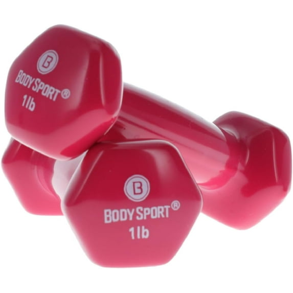 Body Sport Vinyl Coated Dumbbell Weight, 1 lb. (Single) - Strength Training Equipment for Home Fitness & Gym Workouts (Pink)
