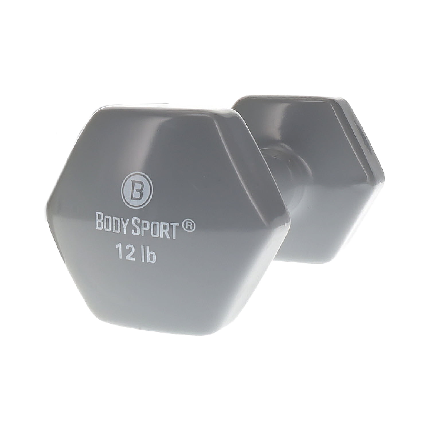 Body Sport Vinyl Coated Dumbbell Weight, 12 lb. (Single) - Strength Training Equipment for Home Fitness & Gym Workouts (Gray)