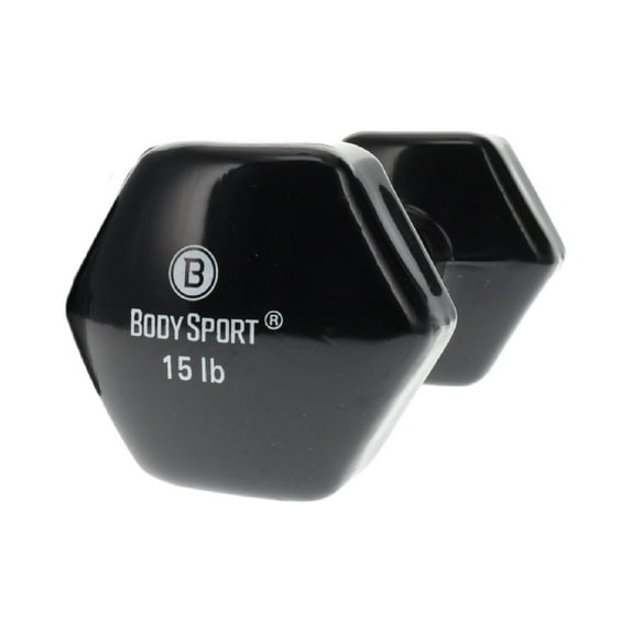 Body Sport Vinyl Coated Dumbbell Weight, 15 lb. (Single) - Strength Training Equipment for Home Fitness & Gym Workouts (Gray)