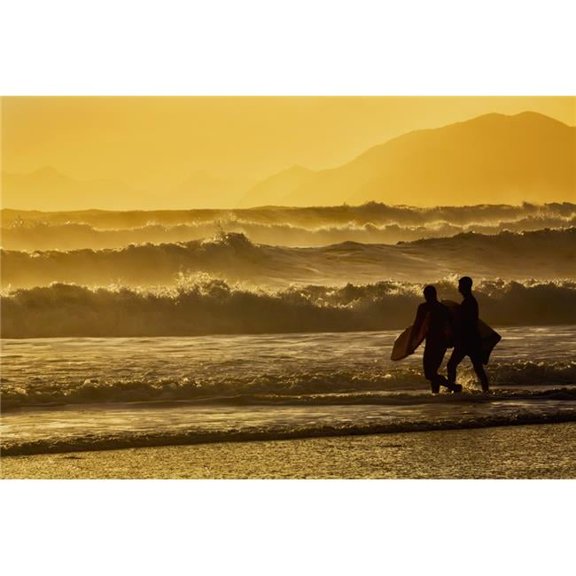 Body Surfers Walk in The Water on The Coast of Kodiak Island During Late Afternoon Poster Print - 19 x 12 in.