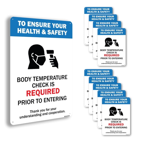 Body Temperature Check Is Required Public Safety Aluminum Sign 10 Inch x 7 Inch - 10 Pack