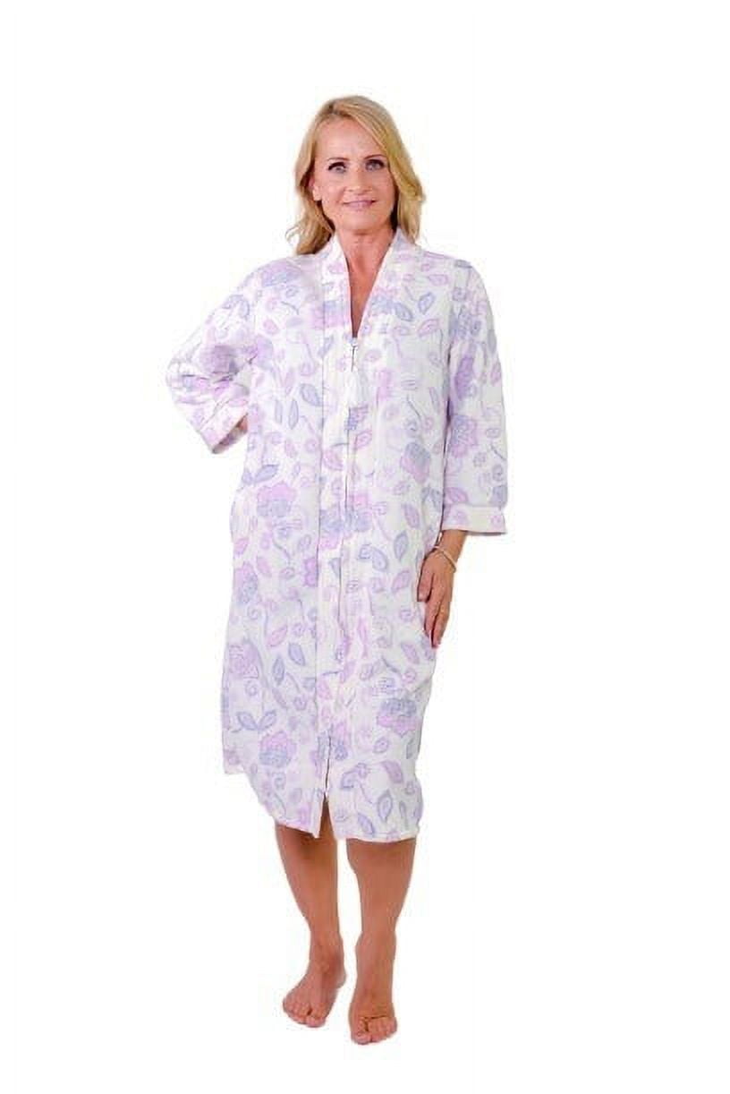 Body Touch Women's Floral Print Zipper Front Quilted Robe