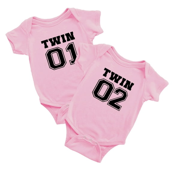 Body Twin Bodysuit Clothes Sports Jersey Numbers 01 and 02 Outfits Gift for Twins (Pink, 6-12M)