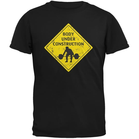 Body Under Construction Funny Black Adult T-Shirt - X-Large