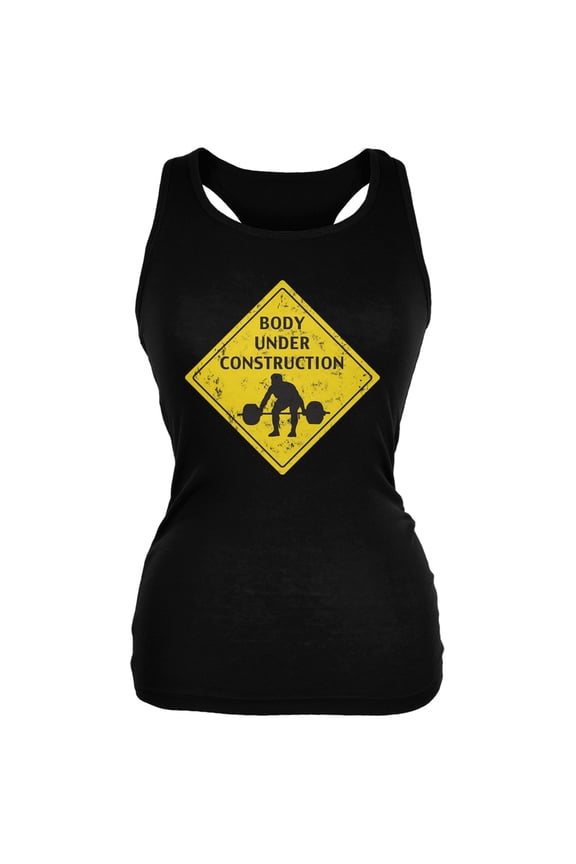 Body Under Construction Funny Black Juniors Soft Tank Top - Small