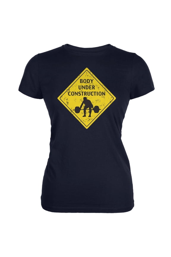 Body Under Construction Funny Navy Juniors Soft T-Shirt - Large