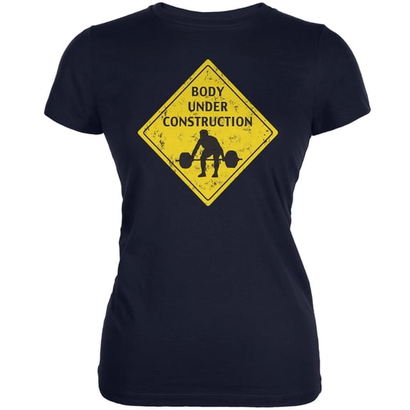 Body Under Construction Funny Navy Juniors Soft T-Shirt - Medium