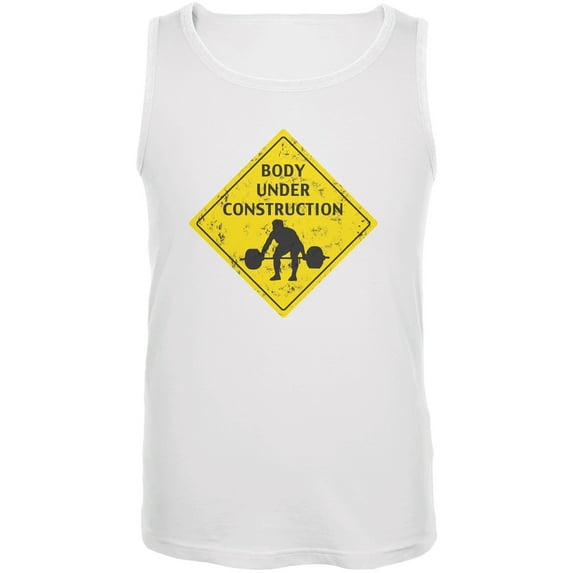 Body Under Construction Funny White Adult Tank Top - Small