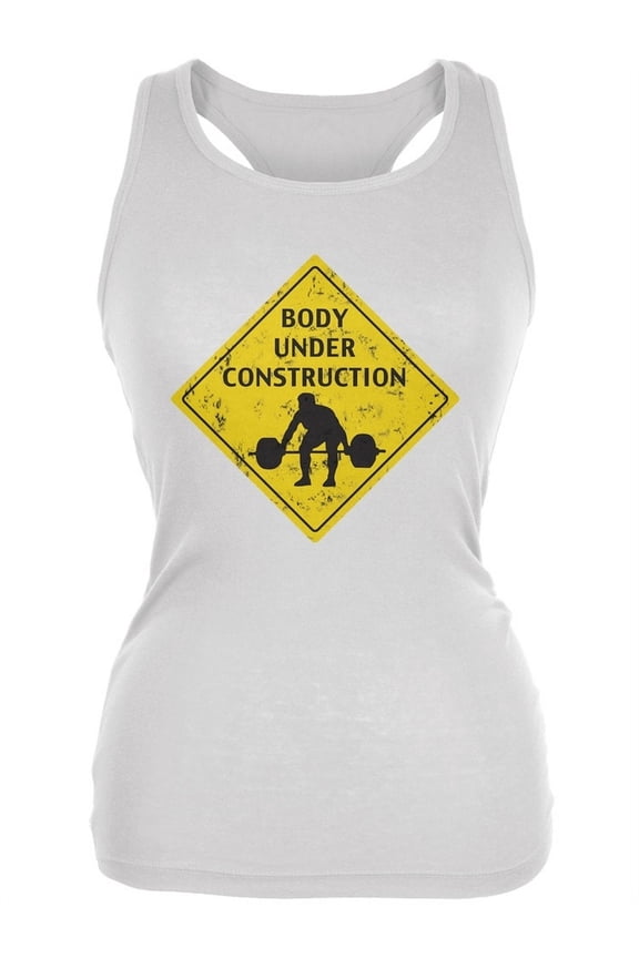 Body Under Construction Funny White Juniors Soft Tank Top - Large