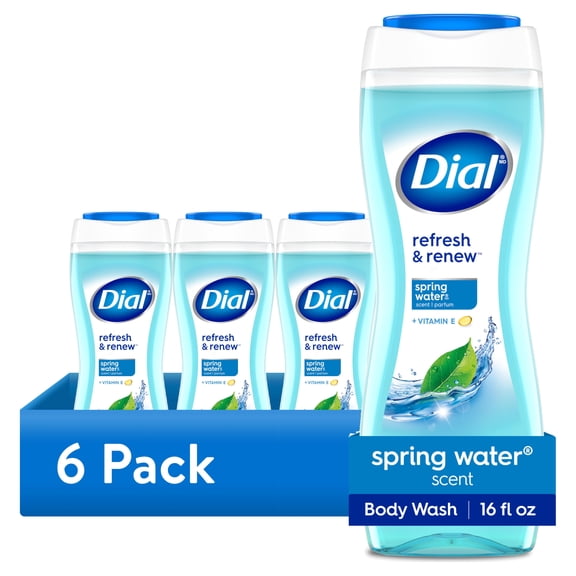 (6 pack) Dial Spring Water Body Wash, Refresh & Renew, Gentle on All Skin Types, 16 fl oz