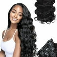 thumbnail image 1 of Body Wave Clip In Extensions, Luxurious Thickness, Premium Brazilian Remy Hair Clip Ins, Invisible & Scalp-Friendly, Natural Black Color, 4.23oz, 7Pcs 20 Inch, 1 of 5