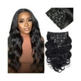 thumbnail image 1 of Body Wave Clip In Hair Extensions Human Hair 120g/set Brazilian Remy Virgin 100% Human Hair #1B, 1 of 6