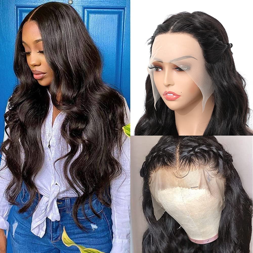 Body Wave Human Hair Wigs for Black Women Lace Front Wigs Human Hair Pre Plucked 180% Density Brazilian Virgin 13x4x1 T Part Lace Wig with Baby hair Natural Black Color(20 Inch)