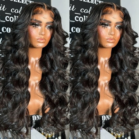 Body Wave Lace Front Wigs Human Hair 150% Density 13x4 HD Lace Frontal Wigs for Black Women Human Hair Lace Front Wigs 9A Glueless Wigs Human Hair Pre Plucked with Baby Hair Natural Black 28 Inch