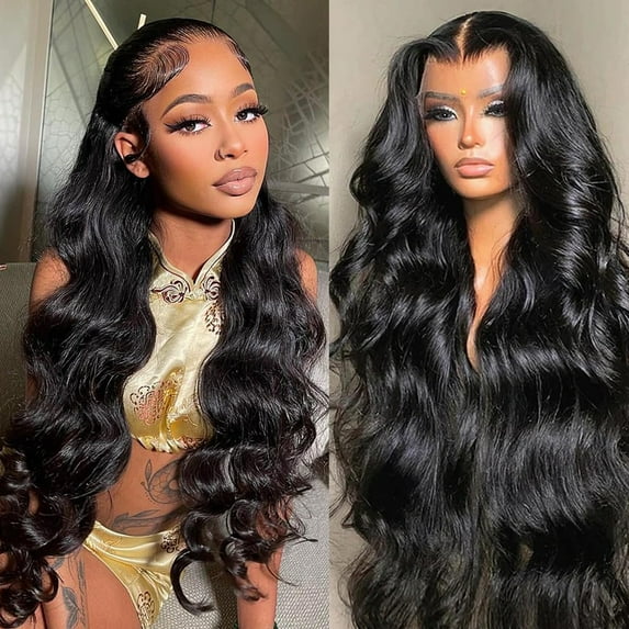 Body Wave Lace Front Wigs Human Hair Pre Plucked 180 Density 28 Inch 13x4 HD Transparent Frontal Glueless Wigs Human Hair with Baby Hair Natural Hairline Human Hair Wigs for Black Women