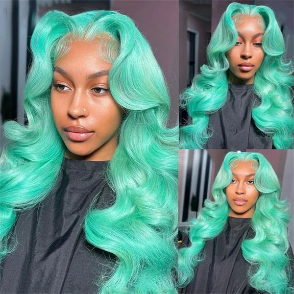 Body Wave Mint Green 13x4 Lace Front Wigs Human Hair 200 Density Pre Plucked Pre Cut UHD Lace Glueless Wig Colored Brazilian Virgin Hair Wigs For Black Women 24 inches