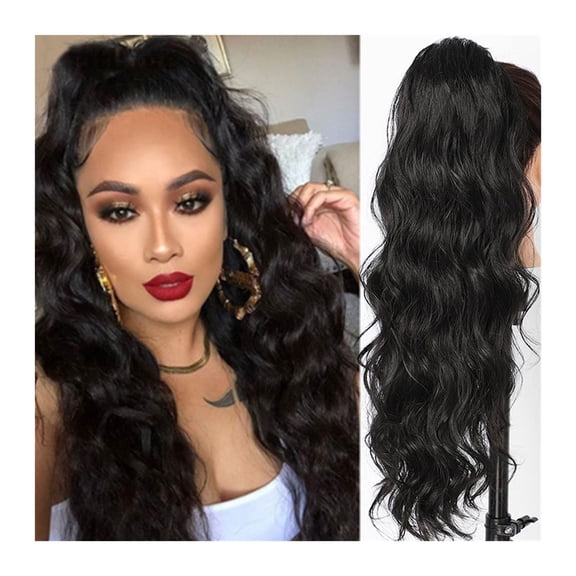 Body Wave for Women Long Wavy Ponytail Human Hair Drawstring Clip in Hairpiece Black Wave Extension African American Pony Tail
