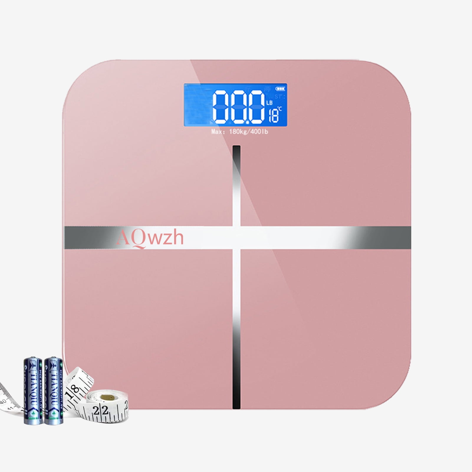 Body Weight Bathroom Scale with StepOn Technology, 400 Lb, Body Tape Measure Included, Pink